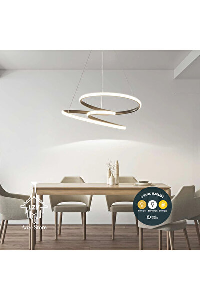 Lzy Avize Store Modern Siyah Sarmal (Helix) LED Avize - 3 Renk Işık (50cm)