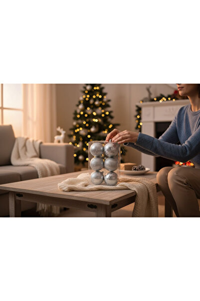 BaoBao Set of 6 textured silver baubles with glitter - elegant ornaments the ...