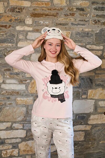 Cossy By Aqua Aqua 26235 pink bear pompom half button pajama set