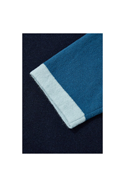 Vakko Navy Blue Crew Neck Wool Sweater M401325565-55