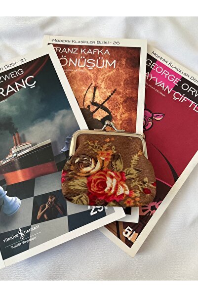 AEÇTASARIM Kahverengi Renkli Mini Bozuk Para Cüzdanı, Klipsli Cüzdan