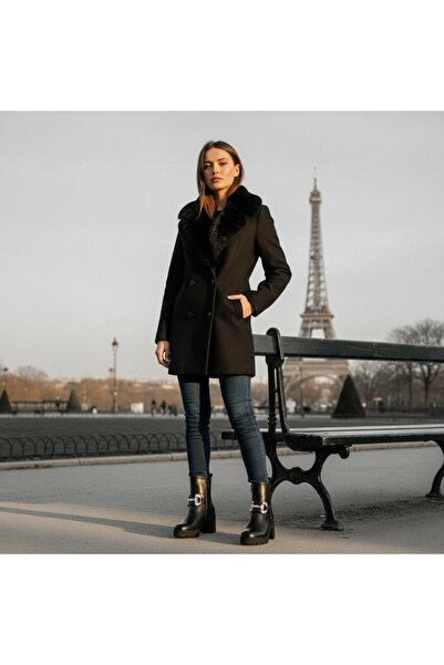 OEM Women's fur boots, with thick heel, eco-leather, zipper closure system, A10378