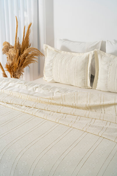 Rivaİstanbul Esila Ecru Frilly Double Duvet Cover Pique Set - 7 Piece Dowry Set