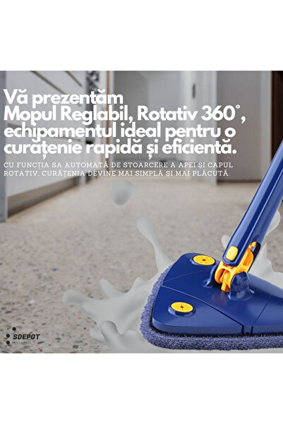 SDEPOT S DEPOT® 360° Rotating Triangular Mop, with Wringing Mode, + 5 Microfiber Cloths, Blue