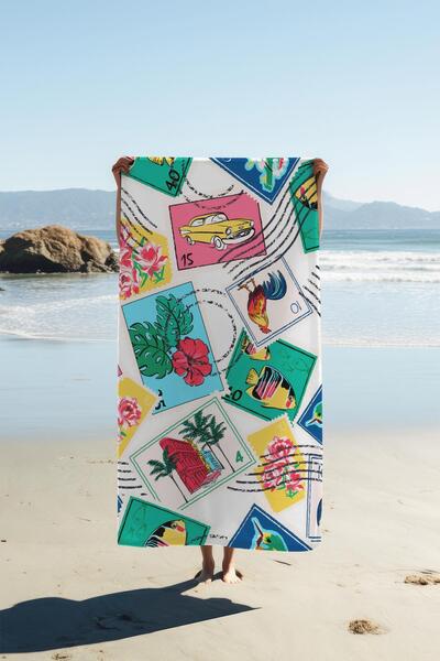 Dolce Mariee Digital Printing Beach Sea Towel Postage Stamp Patterned Peshtam...