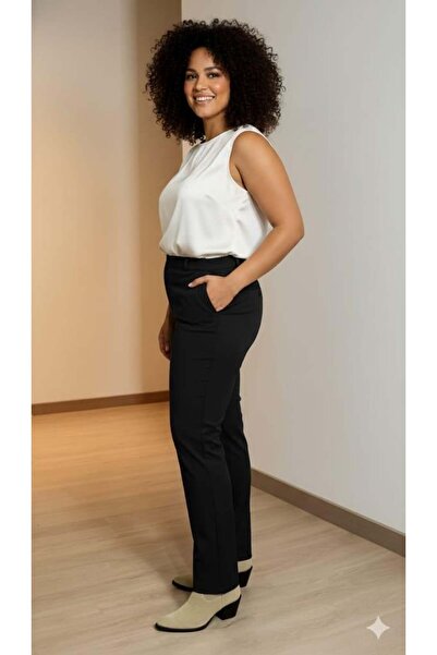 RMG Παντελόνι Gabardine άνοιγμα Plus Size Μαύρο