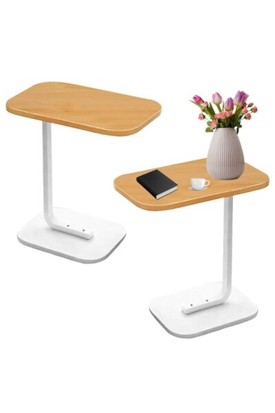 Optim Solution C-shaped Side Table for Coffee, Metal Frame, Solid Base, 40 x 30 x 60 cm, White