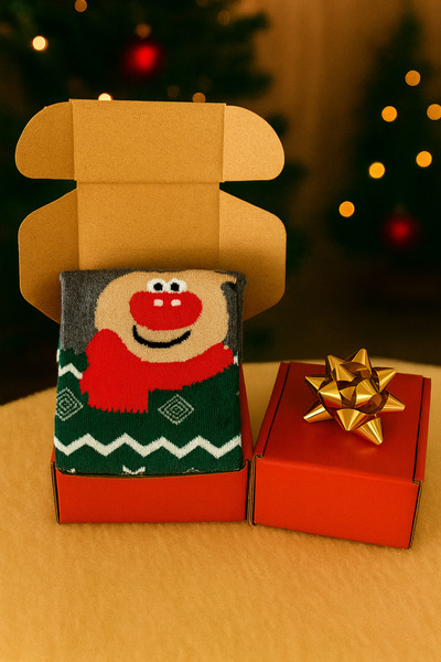 MEKİK BUTİK Red boxed christmas gift - unisex christmas stocking - red boxed gift stocking