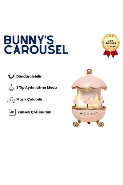 hızlı store BUNNY'S CARROUSEL Dönen Işıklı Müzikli Gece Lambası, Tavşan Figür...