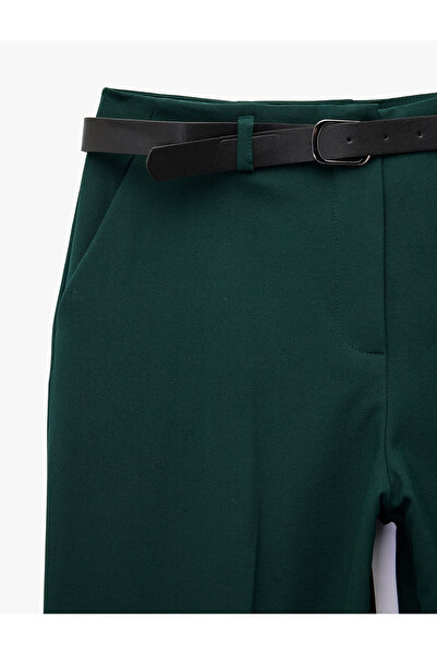 Koton Straight Wide-Leg Belted Trousers with Pockets