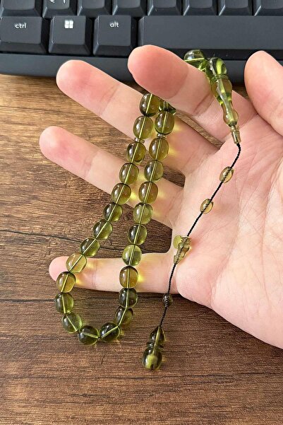 TESBİHKENTİ Mehmet Hızarcı Signed Chubby Green Fire Amber Prayer Beads