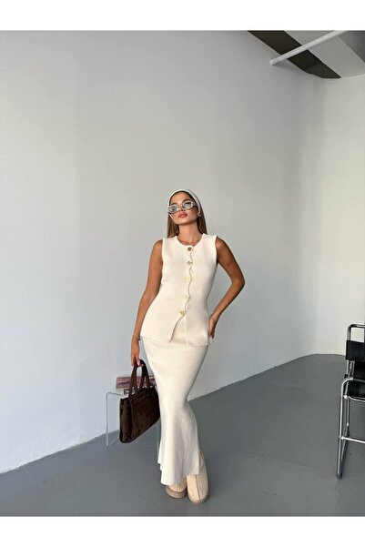 KECHİ WOMAN Gold Accessory Skirted Knitwear Set