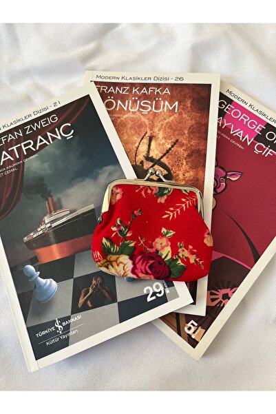 AEÇTASARIM Kırmızı Renkli Mini Bozuk Para Cüzdanı, Klipsli Cüzdan