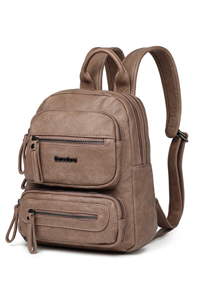 Hüvendo حقيبة ظهر نسائية يومية صغيرة الحجم متعددة الجيوب من برشلونة - جلد البولي يوريثين عالي الجودة