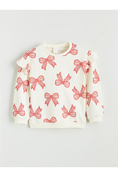 LC Waikiki Baby Ecru Crew Neck Patterned Baby Girl Sweatshirt