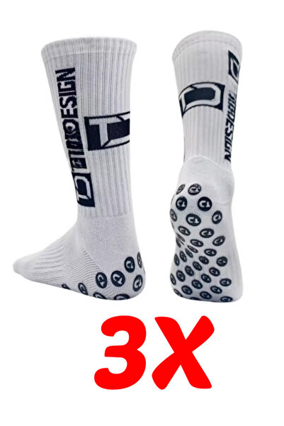 Shuttle Park 3-компонентна специална серия бели антиплъзгащи силиконови чорапи с дизайн на подметката, удобни безшевни футболни спортни чорапи