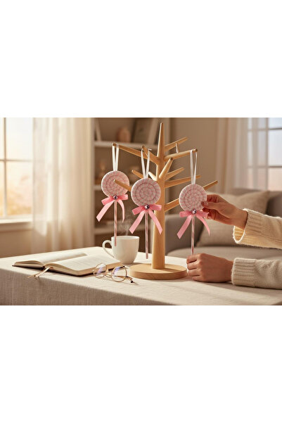 BaoBao Set de 12 decorațiuni de Crăciun cu acadele roz, model bomboane 23 cm