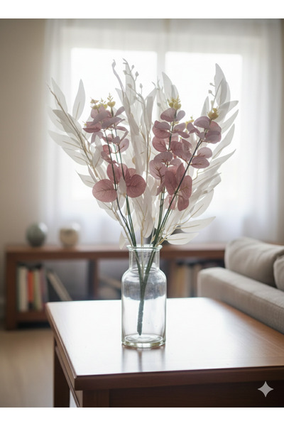 yapay çiçek evi 1 adet beyaz zeytin dalı +lıla okalıptus aranjman vazo susu