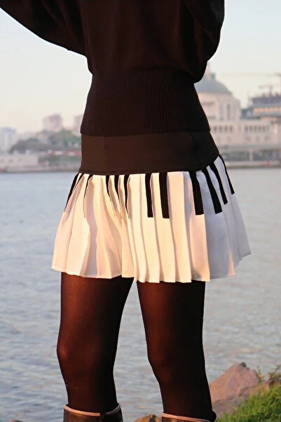 Hatun Atila Fusta mini plisată cu model pian