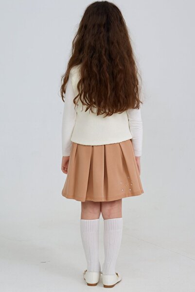 Yalçınoğlu Kids Girl's 3-Piece Set |   Corded Fabric Badi + Vest + Pleated Skirt with Stones (2–9 Years) Girls' Combination