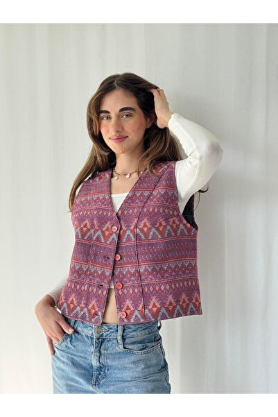 Retrobird Γυναικείο γιλέκο με σχέδιο κιλίμ ροζ