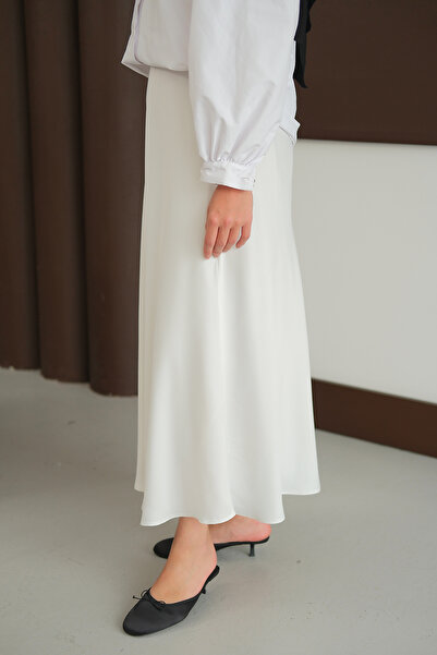 LOCCO Γυναικεία Σατέν Φούστα Λευκή