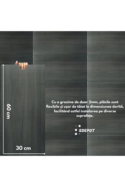 SDEPOT Set of 30 S DEPOT® wallpaper tiles, marble imitation, 2mm thickness, dimensions 30x60cm, black brown