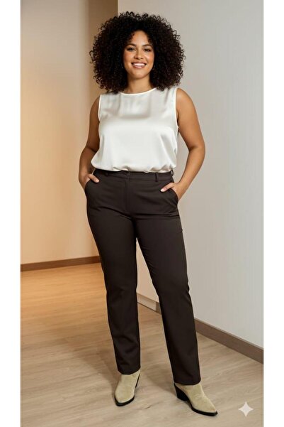 RMG Paça Slit Large Size Gabardine Trousers Brown