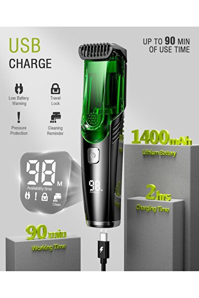 Generic Beard Trimmer for Men - Vacuum, IPX7 Waterproof, Rechargeable, Adjustable Comb