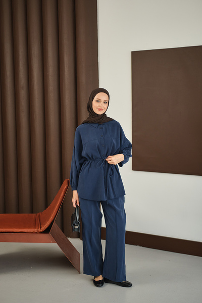 LOCCO Γυναικείο Σετ Ζευγάρι με Κορδόνι στη μέση Ναυτικό Μπλε