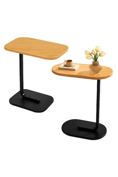 Optim Solution C-shaped Side Table for Coffee, Solid Base, Metal Frame, 40 x 30 x 60 cm, Black