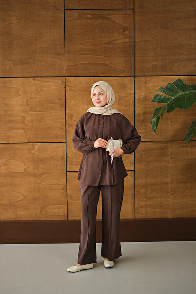 LOCCO Set dublu cu cravată în talie pentru femei, maro