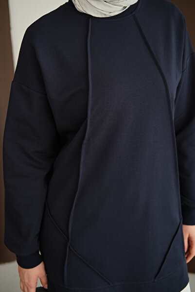 LOCCO Women's Front Stitch Detail Tunic Navy Blue