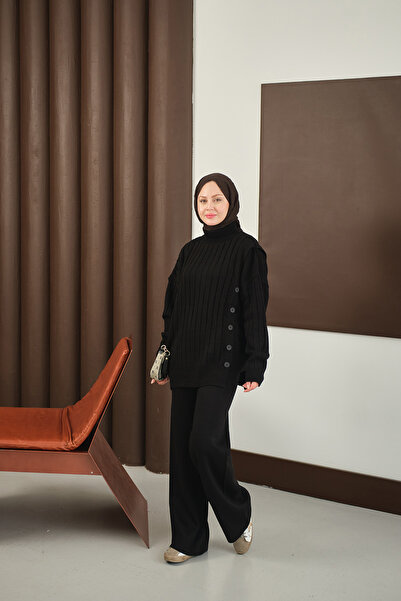 LOCCO Γυναικείο Σετ Πλεκτό με Κουμπιά Μαύρο