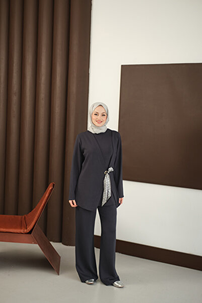 LOCCO Γυναικείο Σετ Κασκόλ με Λεπτομέρεια Φουλάρι Καπνιστό