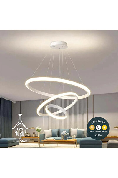 Lzy Avize Store Modern 3 Halkalı LED Sarkıt Avize - Kumandalı & Şekli Ayarlan...