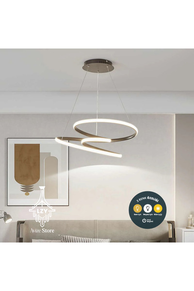 Lzy Avize Store Helix Siyah Sarmal LED Avize Kumandalı 3 Renk | Salon ve Otur...