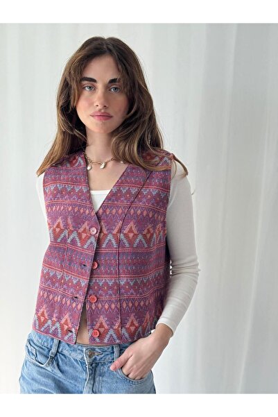 Retrobird Γυναικείο γιλέκο με σχέδιο κιλίμ ροζ