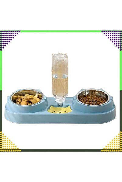 Optim Solution Bol dublu pentru câini și pisici cu dozator de apă, 3 compartimente, PP + oțel inoxidabil, 39 x 8 cm,