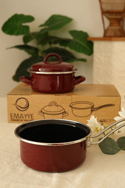 Miningaa Emaye Mini Tencere & Saplı Tava Seti – 15 cm Çap – Emaye Tencere + S...
