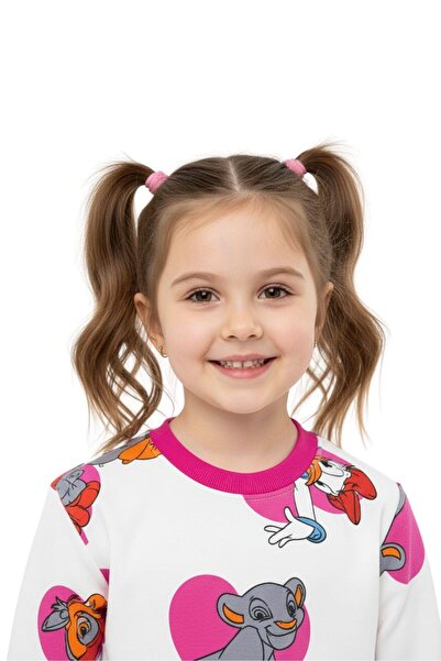 NEWKİDS Colorful Figure Printed 3 Thread Ş Fleece-Lined Thick Winter Girl's Suit