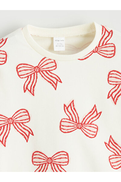 LC Waikiki Baby Ecru Crew Neck Patterned Baby Girl Sweatshirt