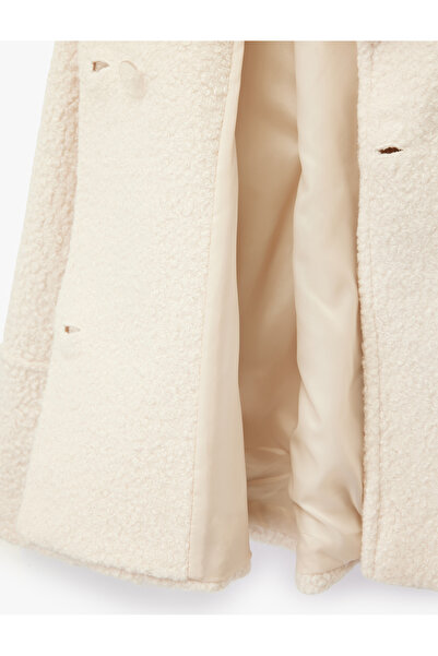 Koton Long Sleeve Double-Breasted Collar Buttoned Pocket Boucle Coat