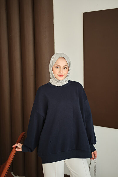 LOCCO Γυναικείο πουλόβερ με λαιμόκοψη σε μπλε ναυτικό