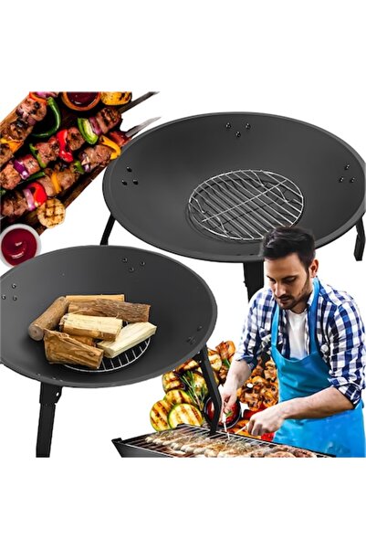 Optim Solution Focar din oțel pentru grădină/camping, grătar pliabil, tablă de 2 mm, 55 cm, disc portabil, 3 kg, negru