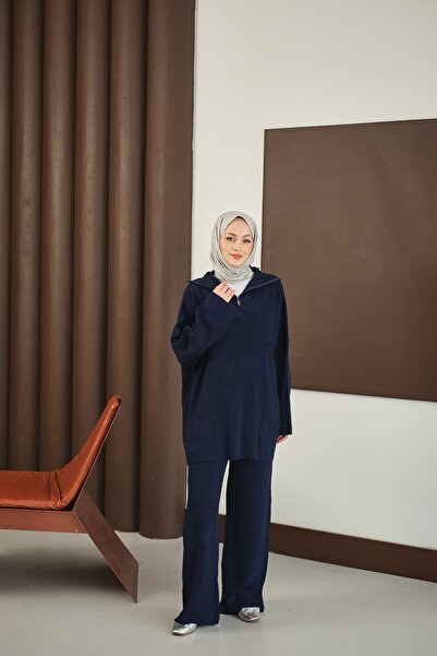 LOCCO Жіночий трикотажний комплект з блискавкою, синій