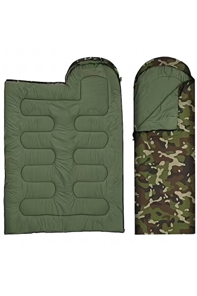 Optim Solution 2-in-1 Mummy Sleeping Bag 210 x 75 cm, 170T Polyester, Hooded, Lightweight, Green Camo