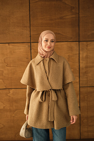 LOCCO Palton de pluș pentru femei cu pelerină de umăr din nurcă