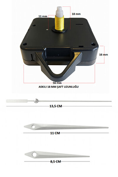EXİZ TİCARET Akar Sessiz Duvar Saati Mekanizması 18 mm Askılı -akrep-yelkovan...