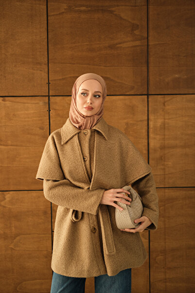 LOCCO Palton de pluș pentru femei cu pelerină de umăr din nurcă